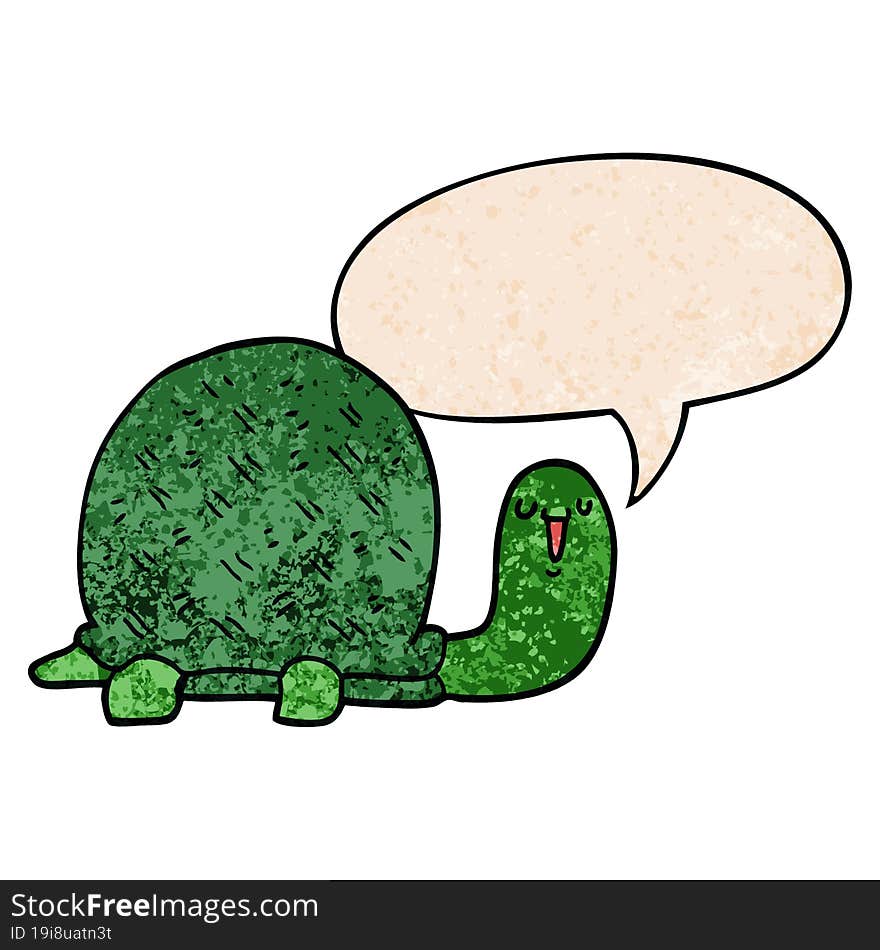 cute cartoon turtle and speech bubble in retro texture style