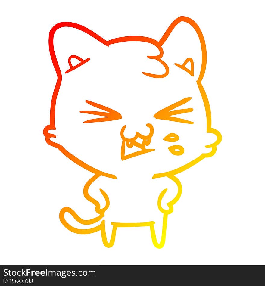 warm gradient line drawing cartoon cat hissing