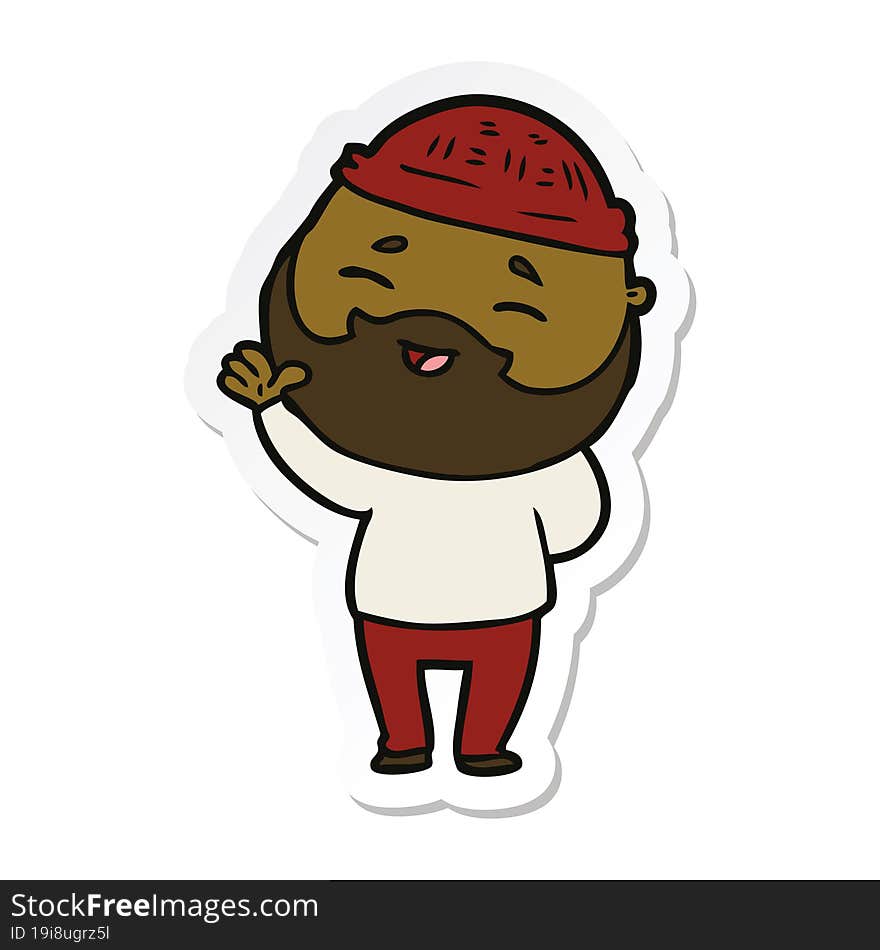 Sticker Of A Cartoon Happy Bearded Man