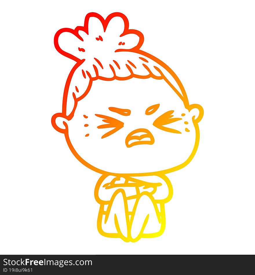 warm gradient line drawing cartoon angry woman