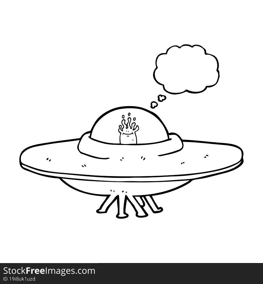 freehand drawn thought bubble cartoon flying saucer