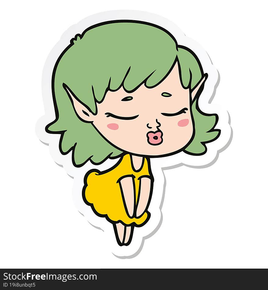 sticker of a pretty cartoon elf girl