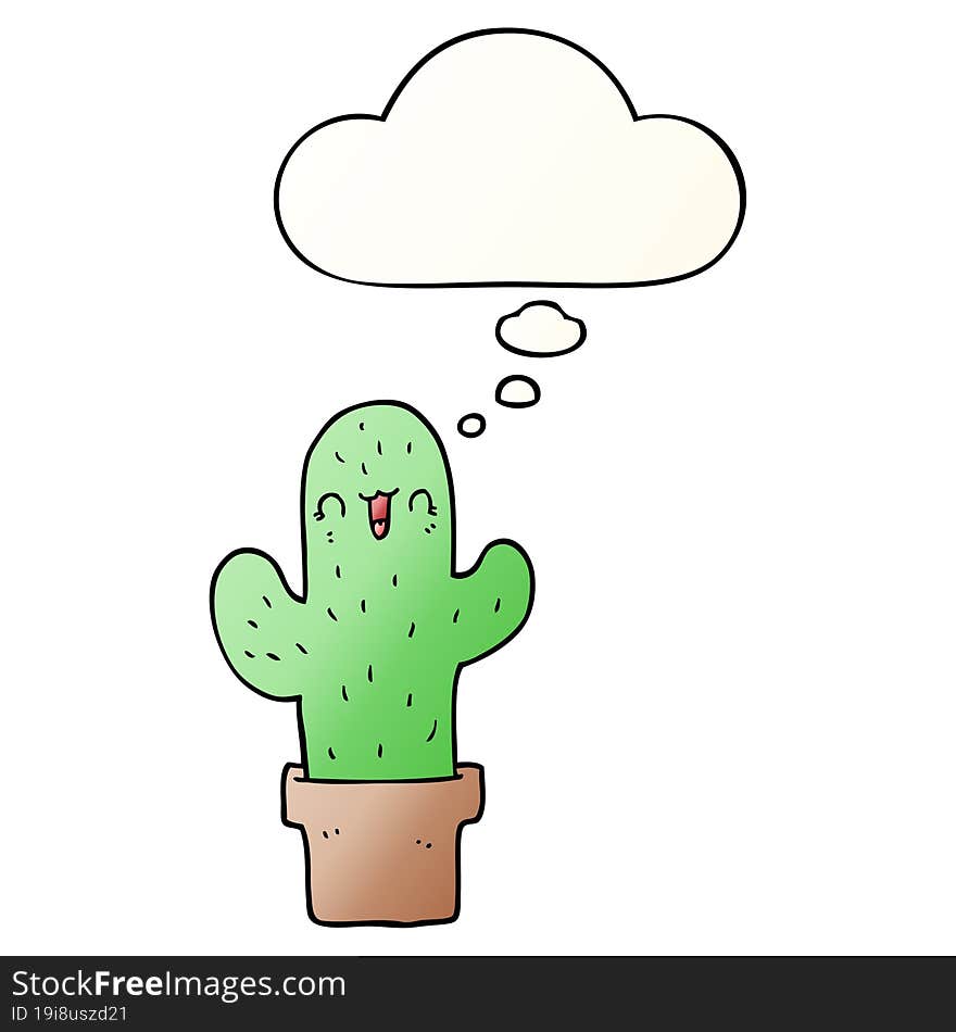 cartoon cactus and thought bubble in smooth gradient style