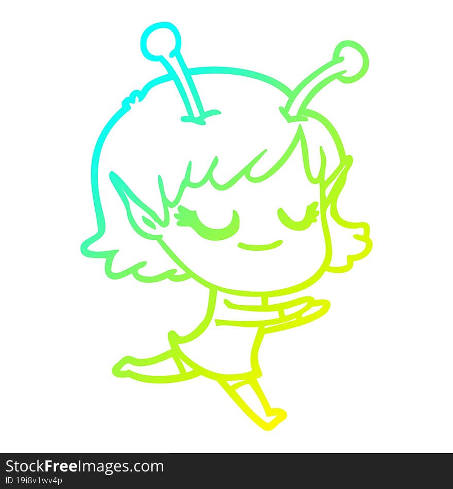 cold gradient line drawing smiling alien girl cartoon