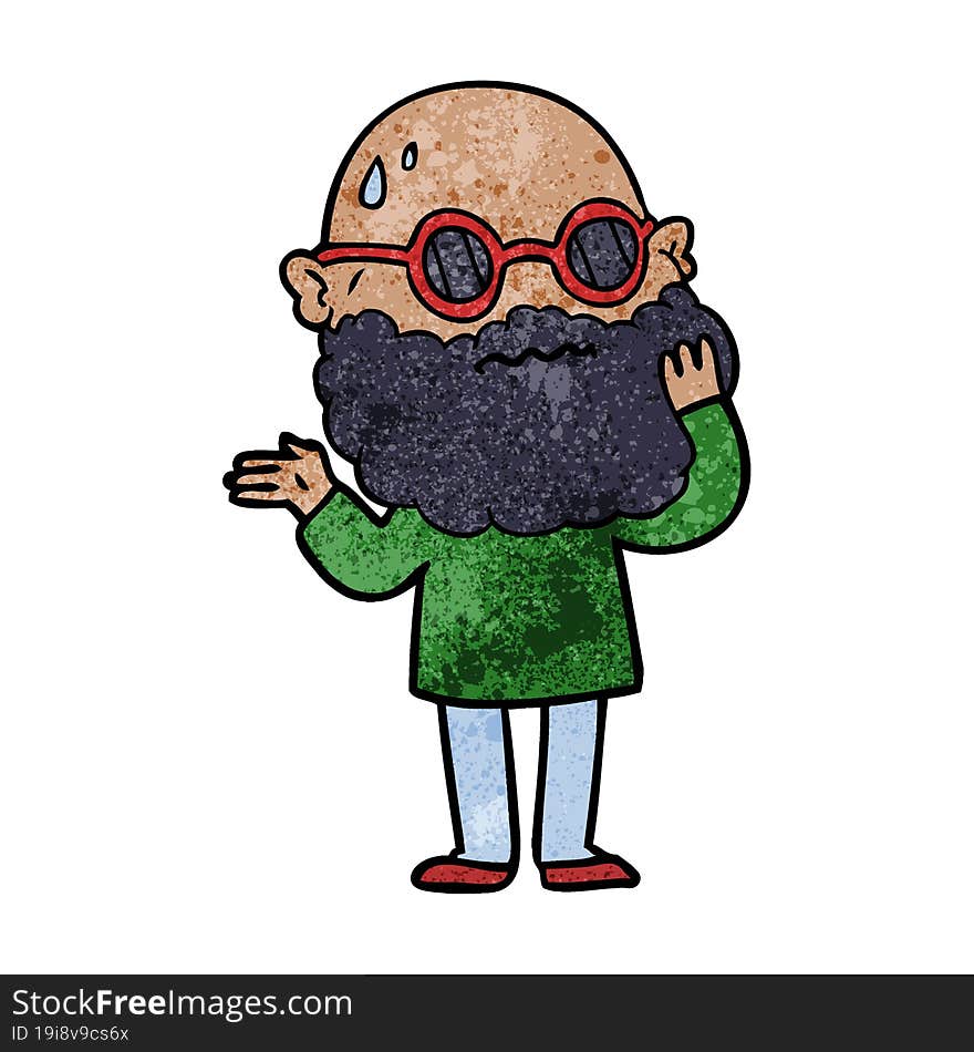 cartoon worried man with beard and sunglasses. cartoon worried man with beard and sunglasses