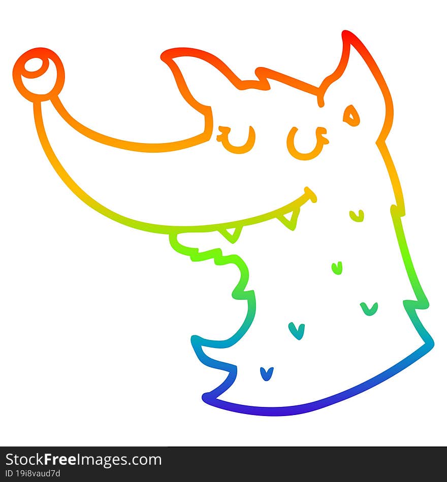 rainbow gradient line drawing of a cartoon wolf