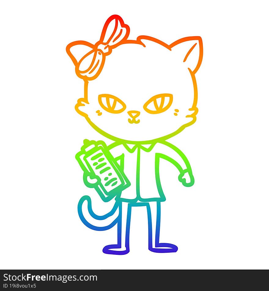 rainbow gradient line drawing of a cute cartoon cat