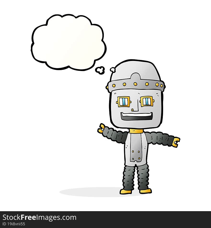 Cartoon Waving Robot With Thought Bubble