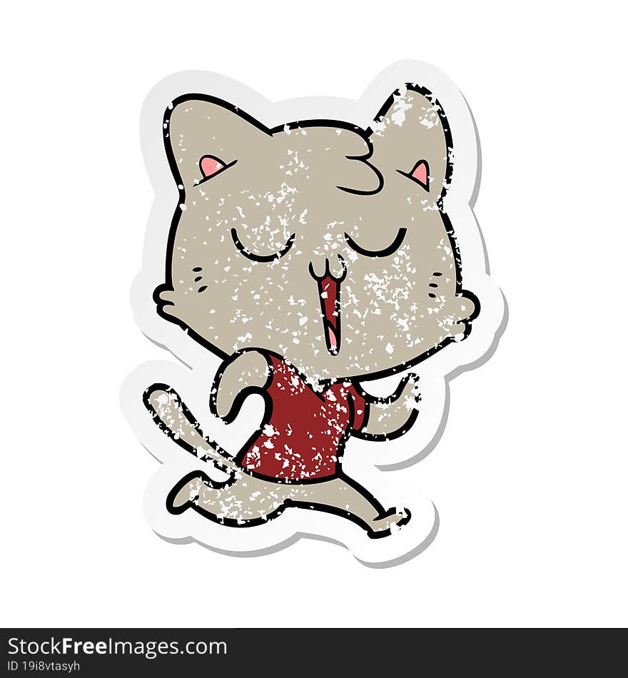 distressed sticker of a cartoon cat singing