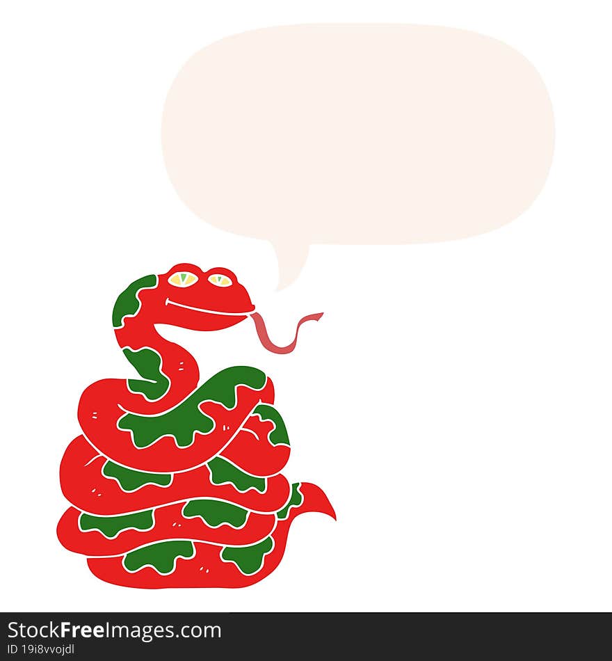 cartoon snake and speech bubble in retro style