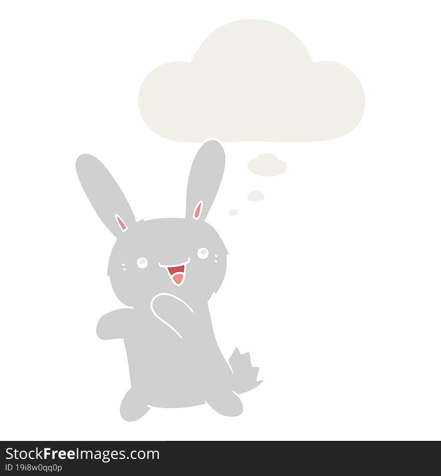 cartoon rabbit with thought bubble in retro style