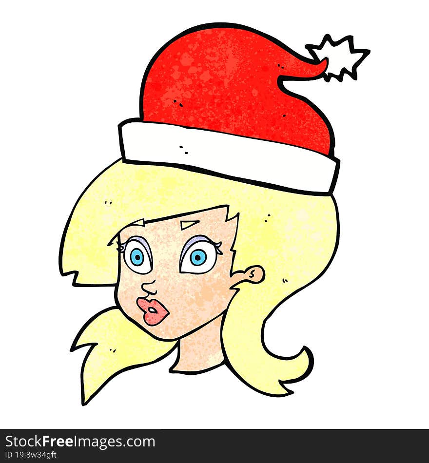 Cartoon Woman Wearing Christmas Hat