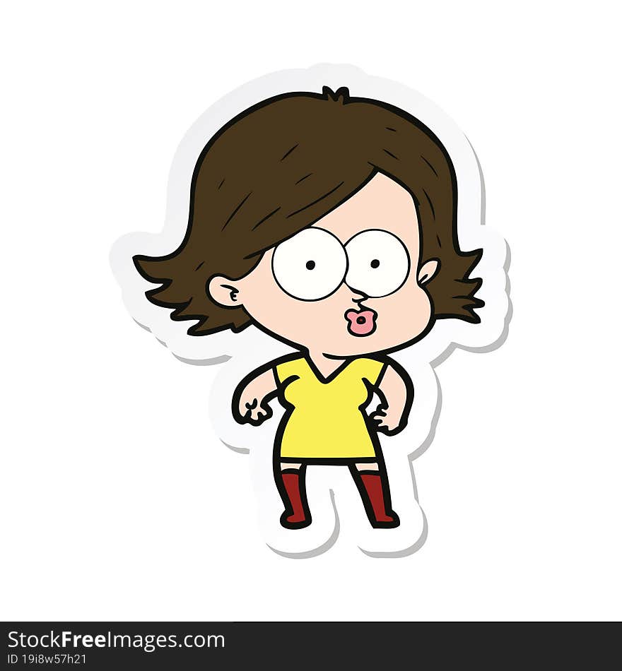 Sticker Of A Cartoon Girl Pouting