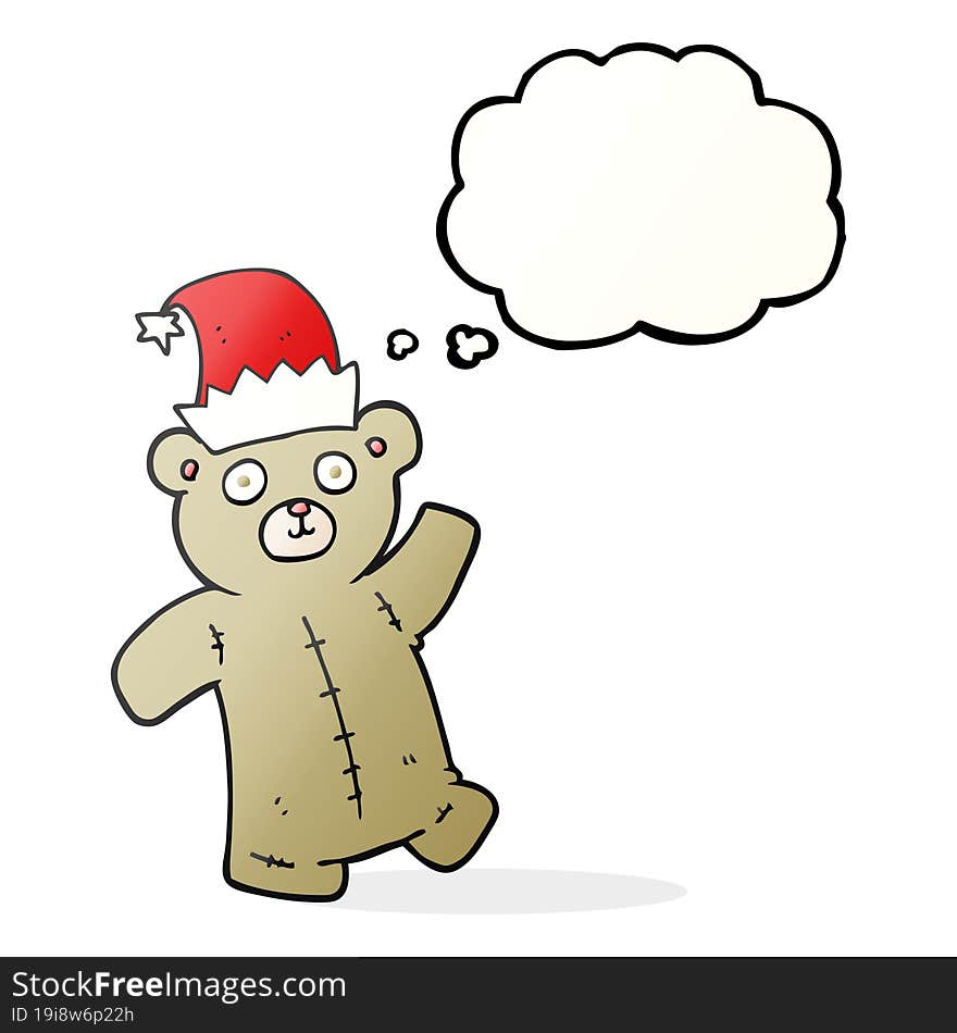 thought bubble cartoon teddy bear wearing christmas hat