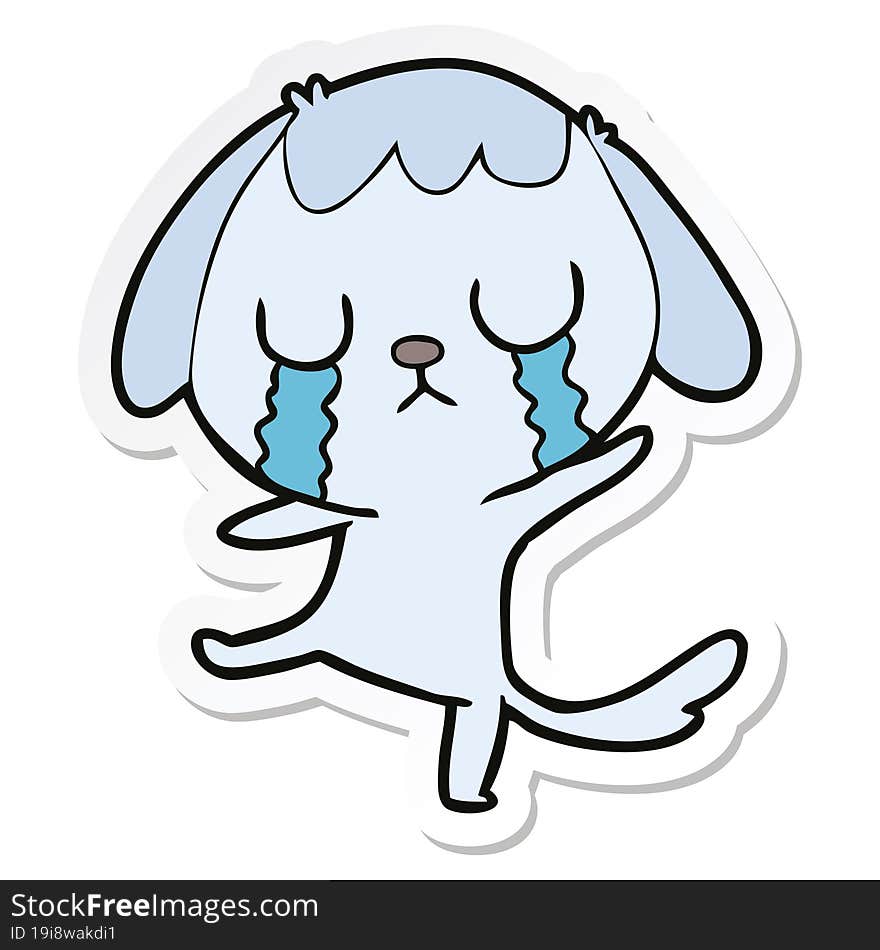 Sticker Of A Cute Cartoon Dog Crying