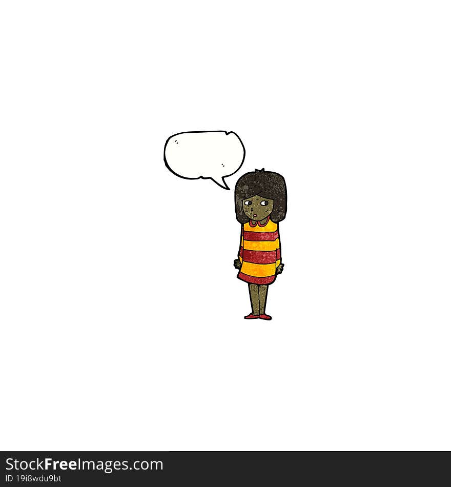 cartoon nervous girl in striped dress