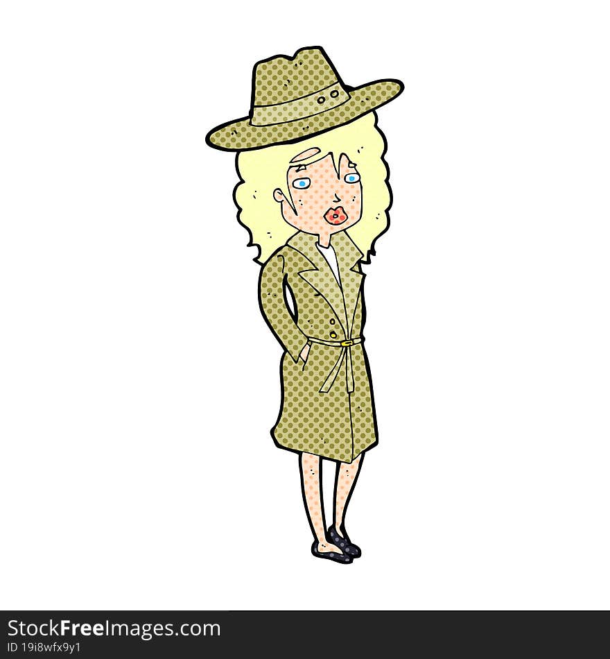 Cartoon Woman Wearing Sensible Hat