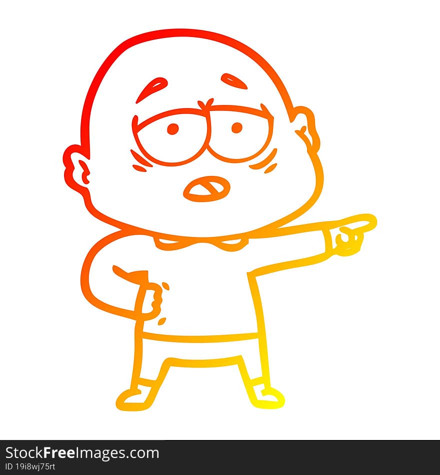 warm gradient line drawing cartoon tired bald man