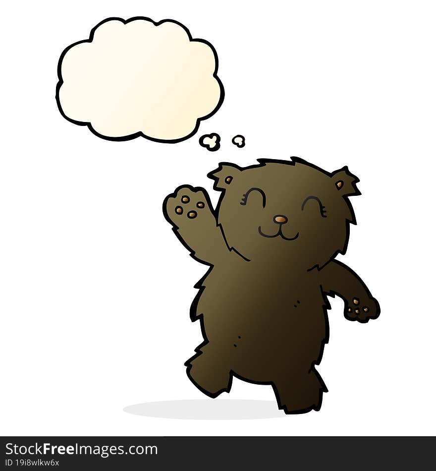 cartoon waving black bear with thought bubble