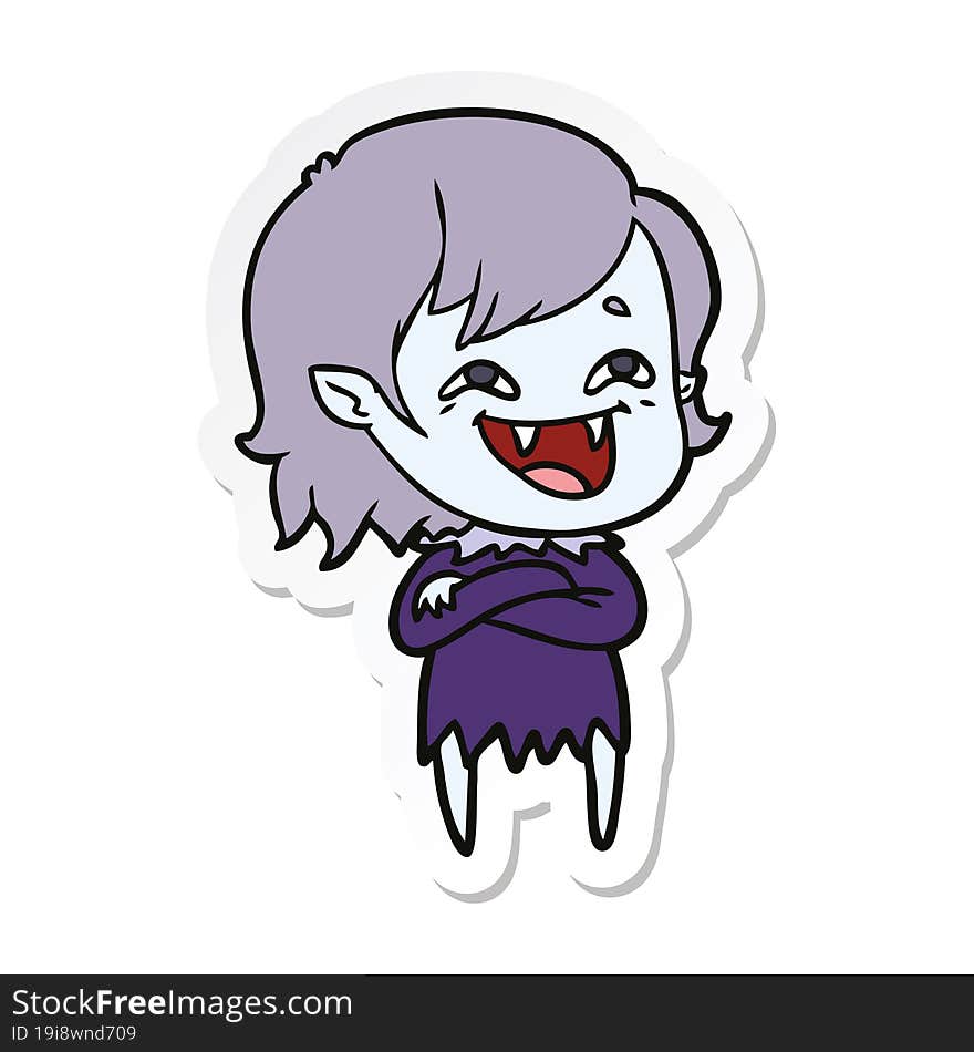 Sticker Of A Cartoon Laughing Vampire Girl