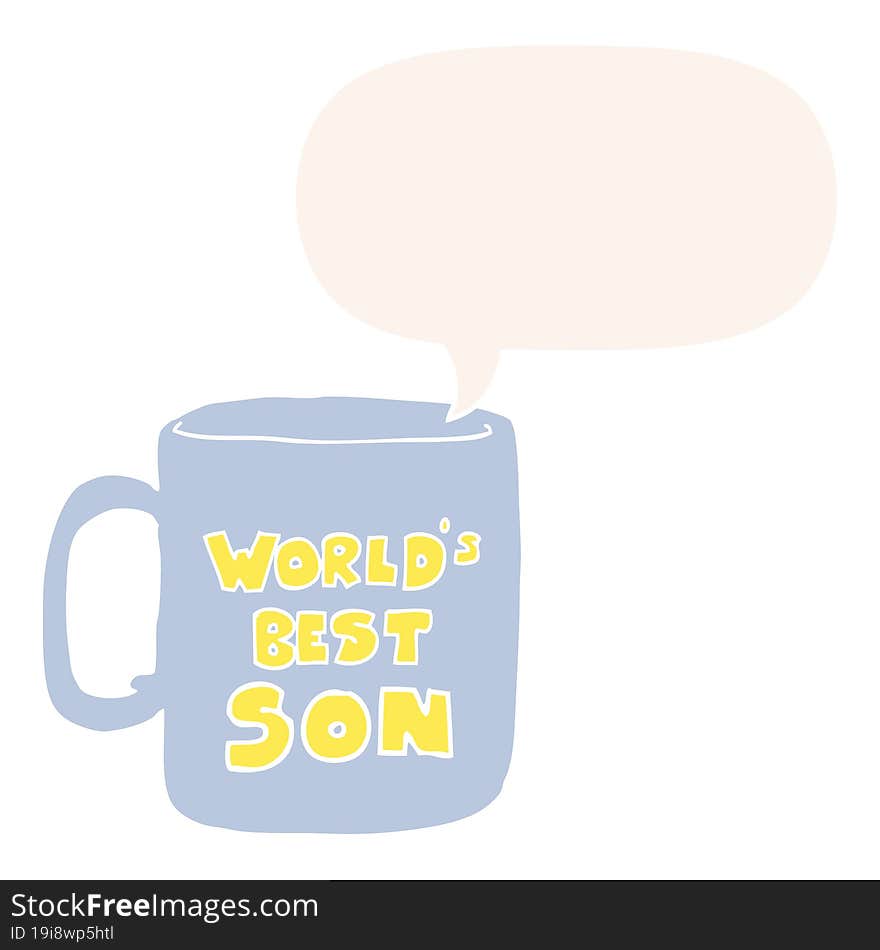 worlds best son mug and speech bubble in retro style