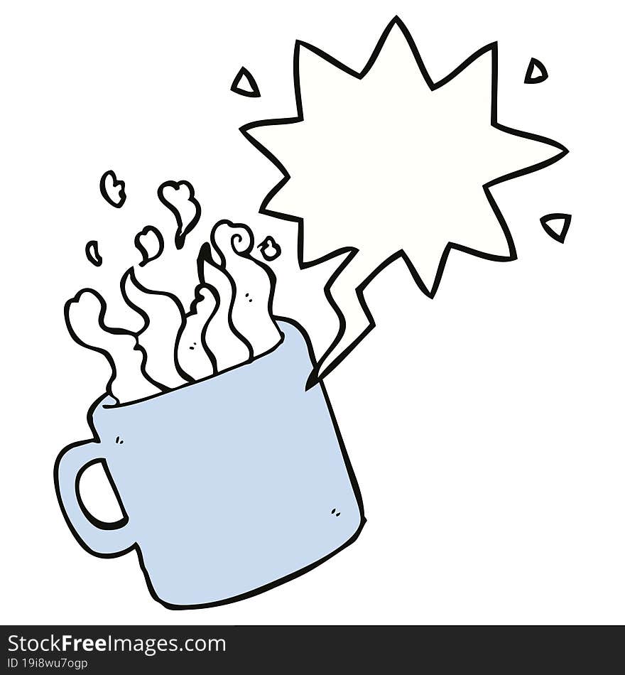 Cartoon Hot Cup Of Coffee And Speech Bubble