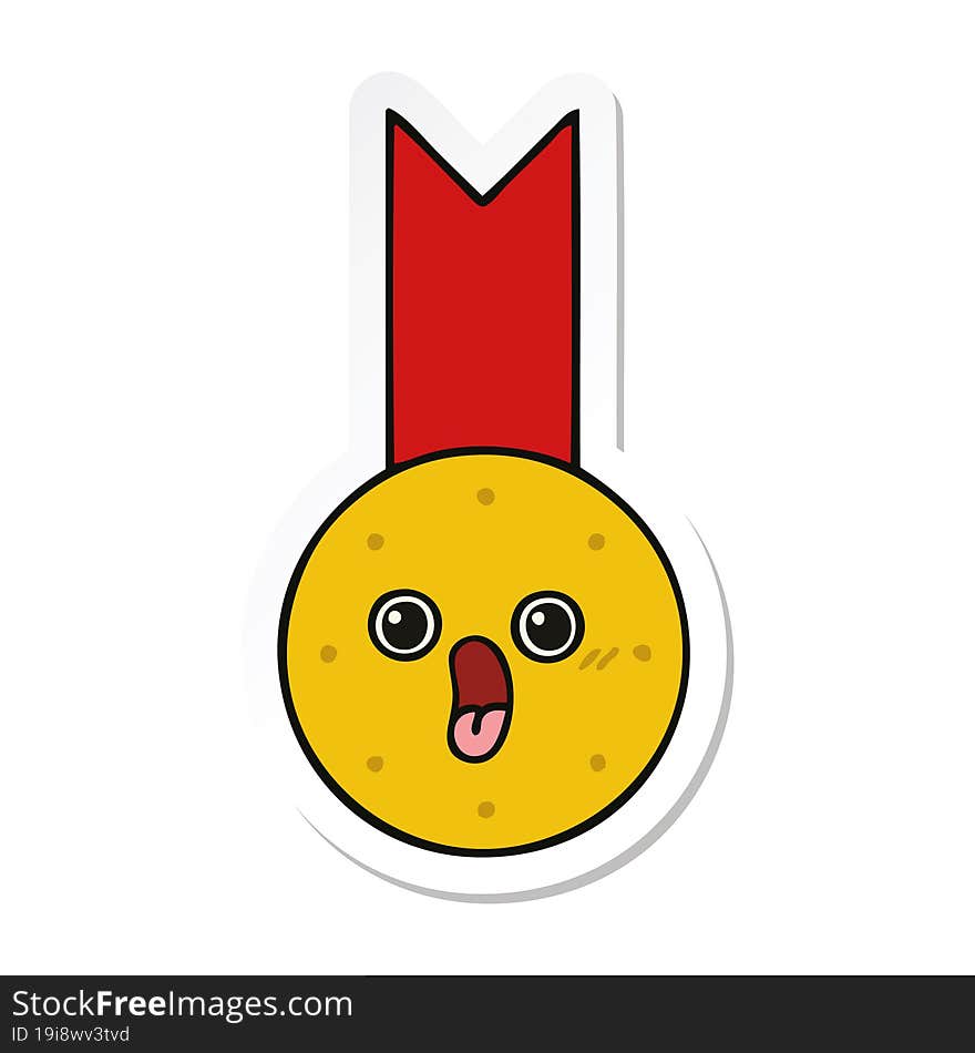 sticker of a cute cartoon gold medal