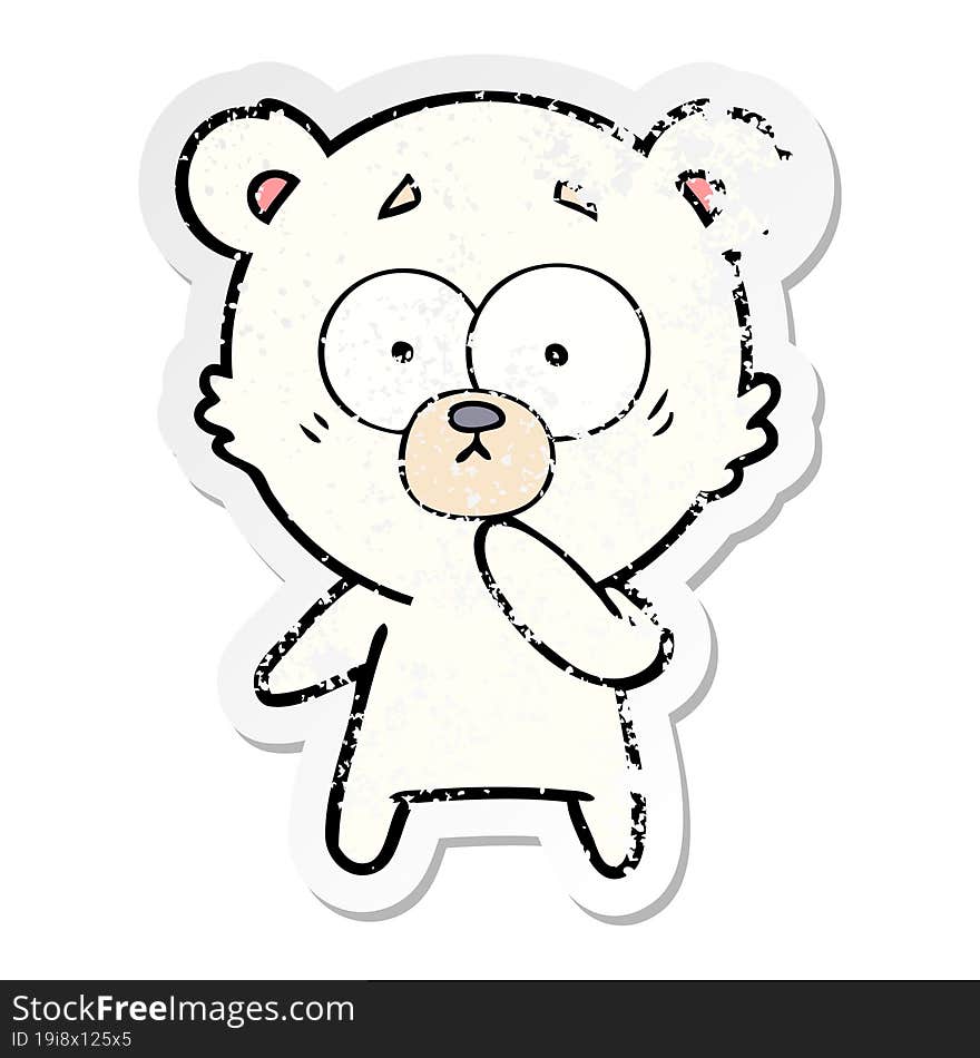 distressed sticker of a nervous polar bear cartoon