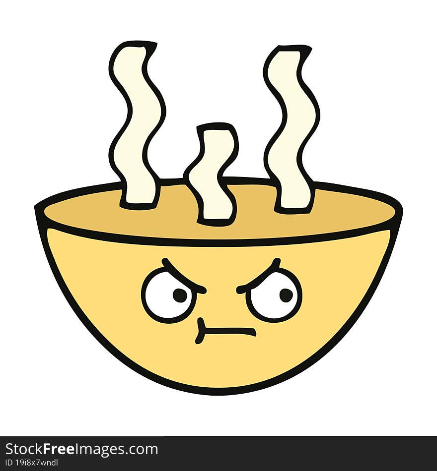 cute cartoon of a bowl of hot soup