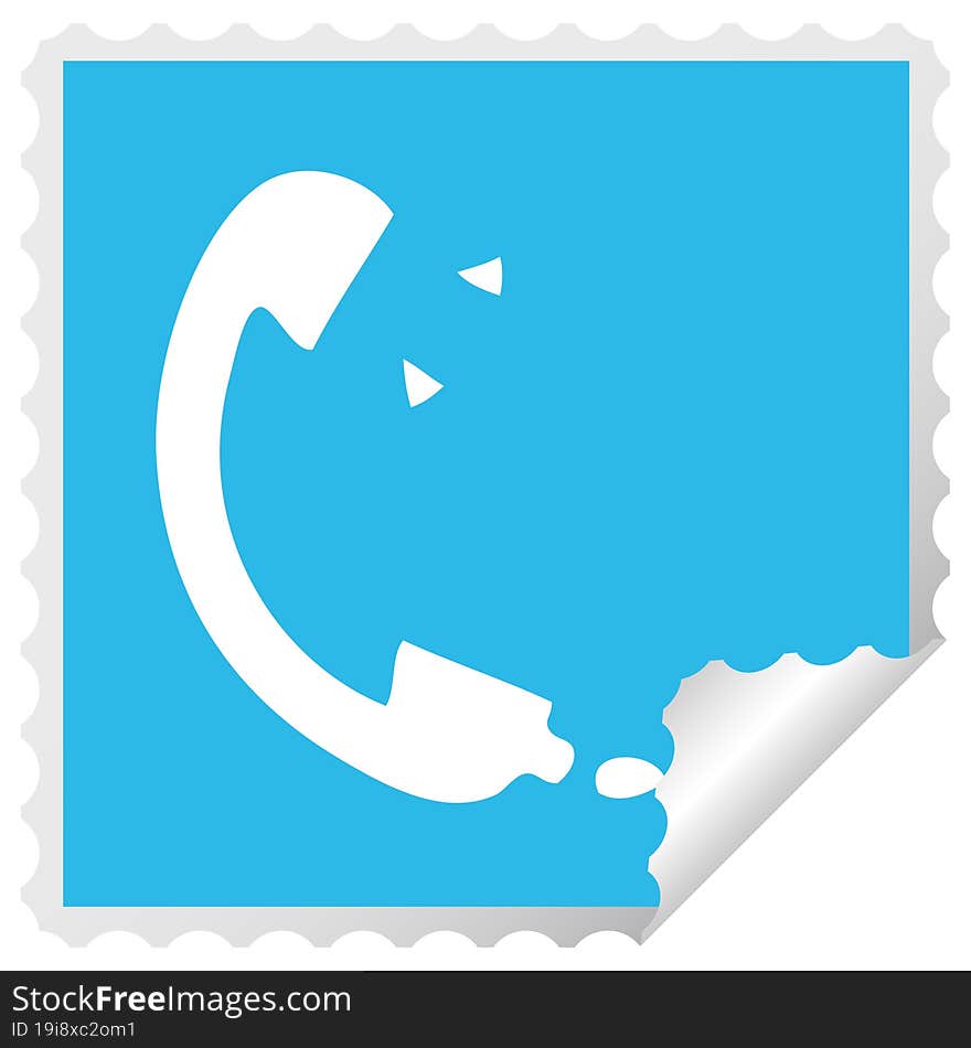 square peeling sticker cartoon of a telephone receiver