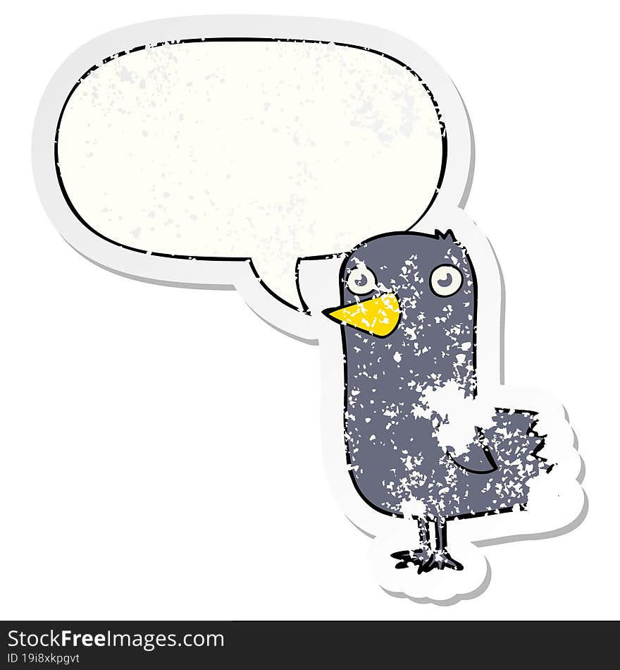 cartoon bird and speech bubble distressed sticker