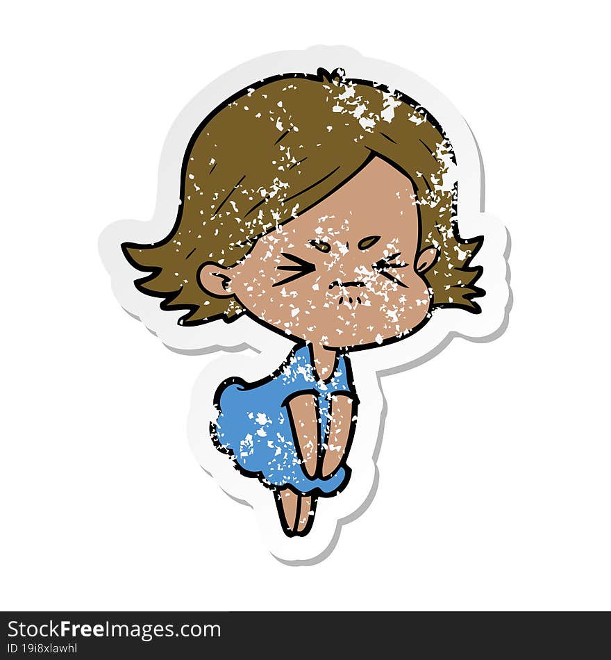 Distressed Sticker Of A Cartoon Angry Woman