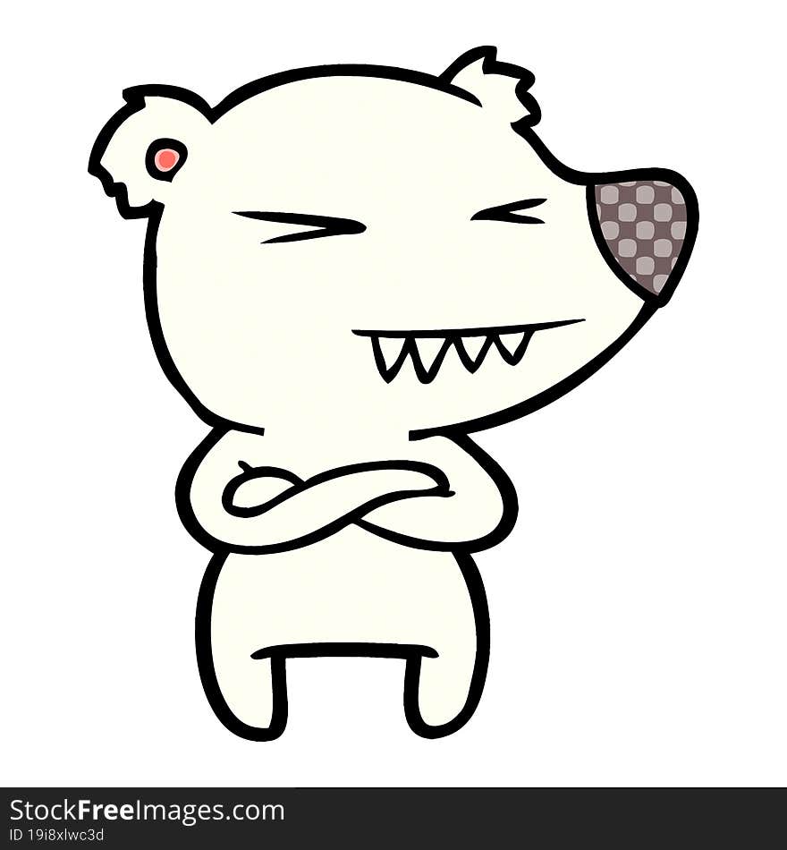 angry polar bear cartoon with folded arms. angry polar bear cartoon with folded arms