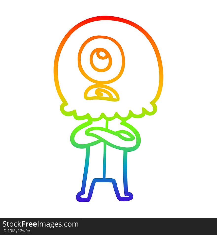 Rainbow Gradient Line Drawing Cartoon Cyclops Alien Spaceman