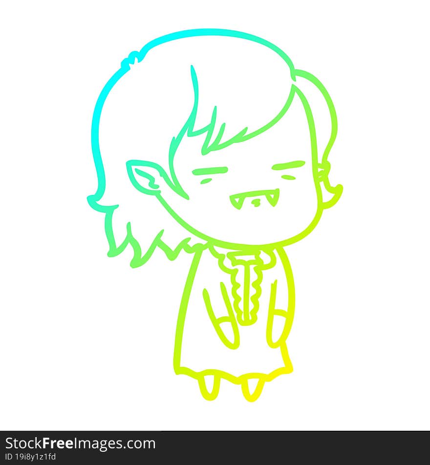 cold gradient line drawing cartoon undead vampire girl