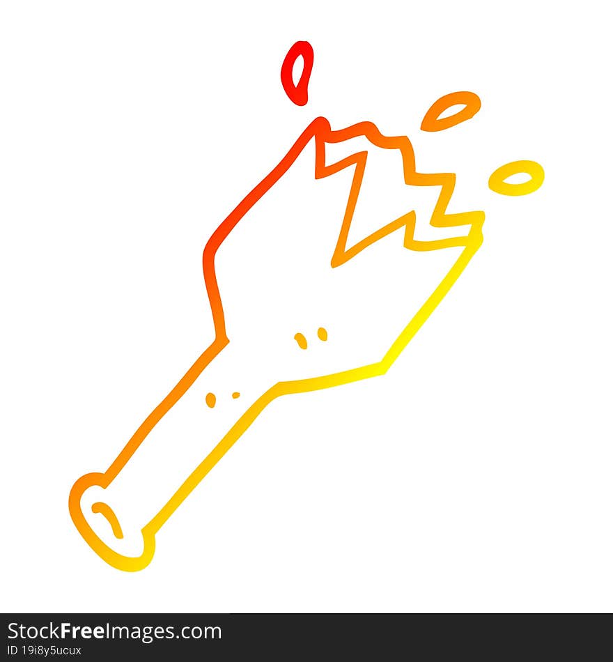 warm gradient line drawing of a cartoon  smashed glass bottle