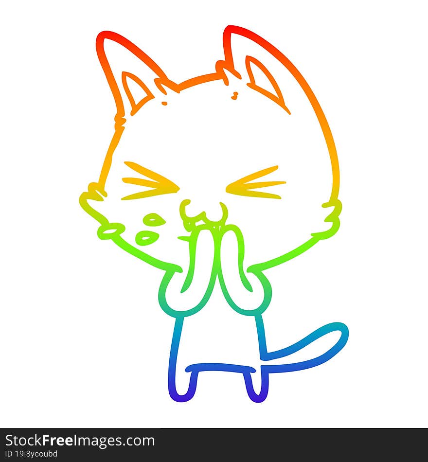 rainbow gradient line drawing cartoon cat hissing