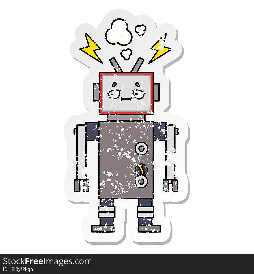 Distressed Sticker Of A Cute Cartoon Robot