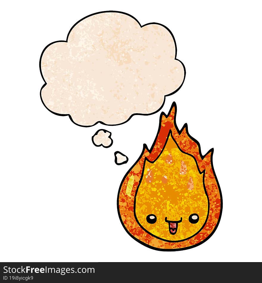 cartoon flame with thought bubble in grunge texture style. cartoon flame with thought bubble in grunge texture style