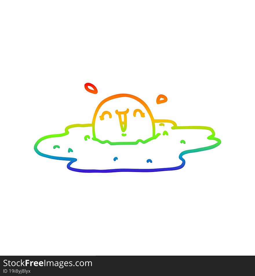 rainbow gradient line drawing of a cartoon fried egg