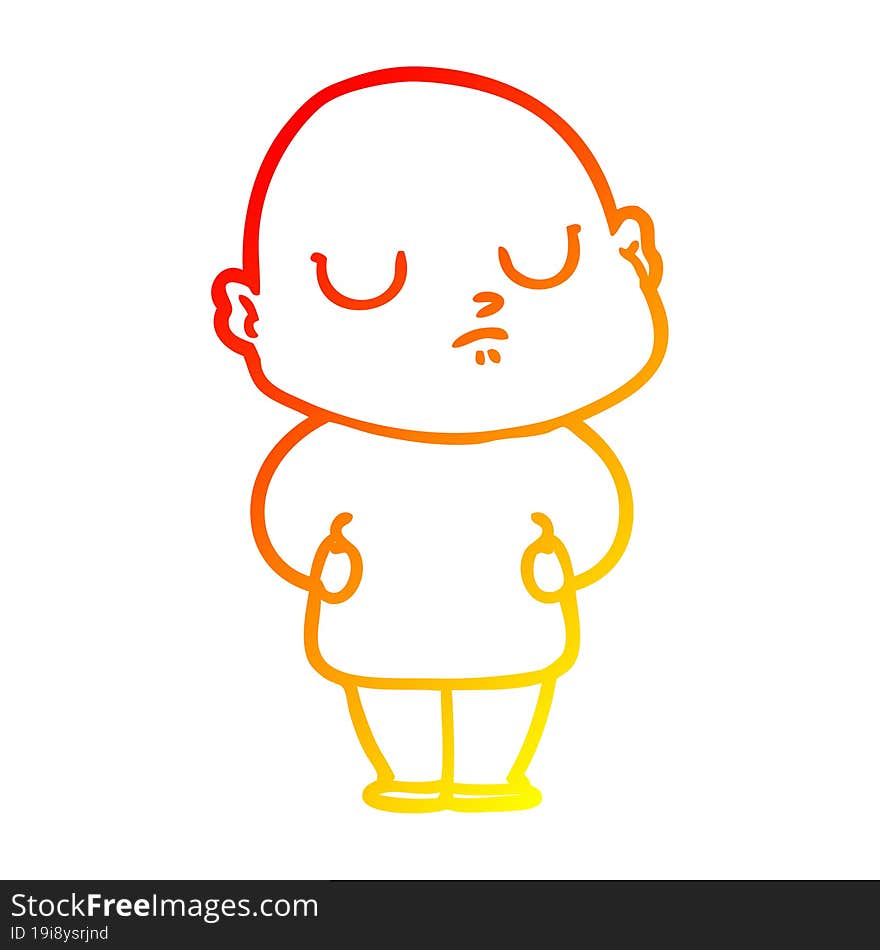 warm gradient line drawing of a cartoon bald man