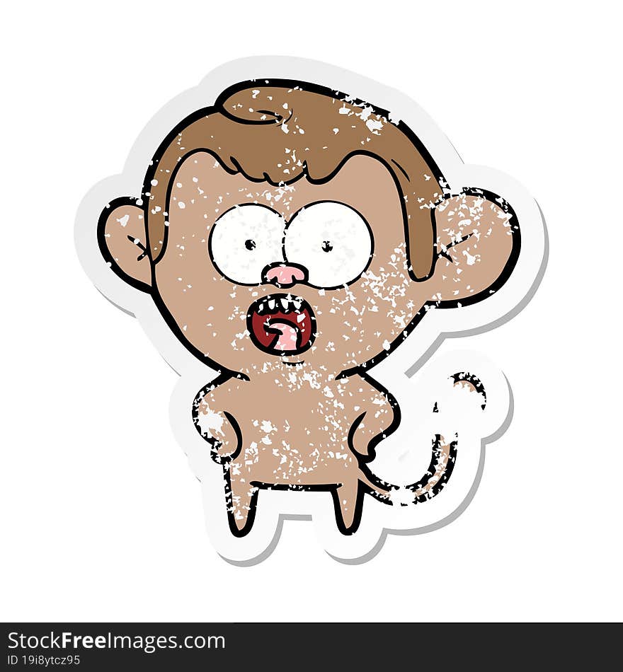 distressed sticker of a cartoon shocked monkey