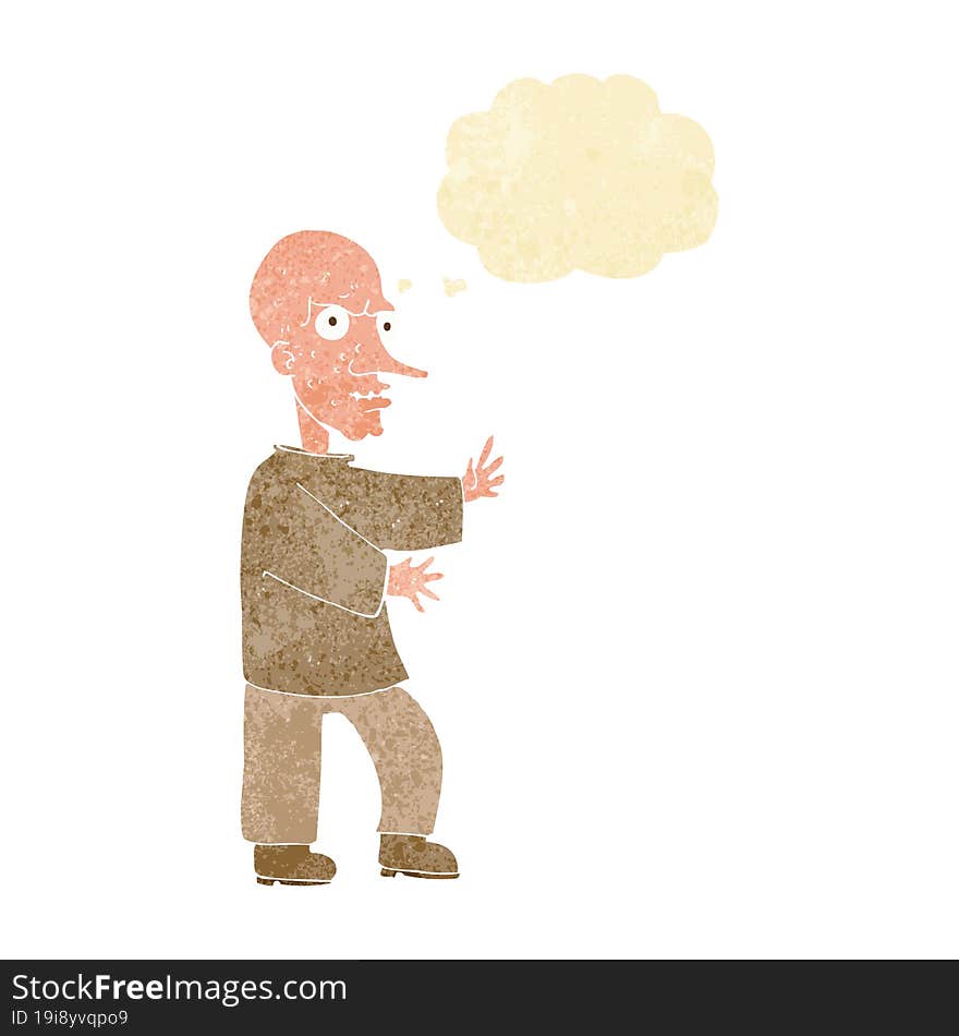 cartoon mean looking man with thought bubble