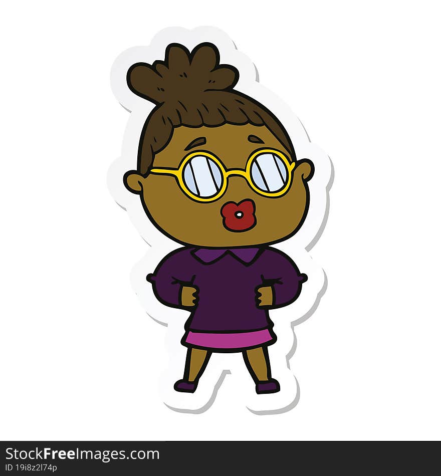 sticker of a cartoon woman wearing spectacles