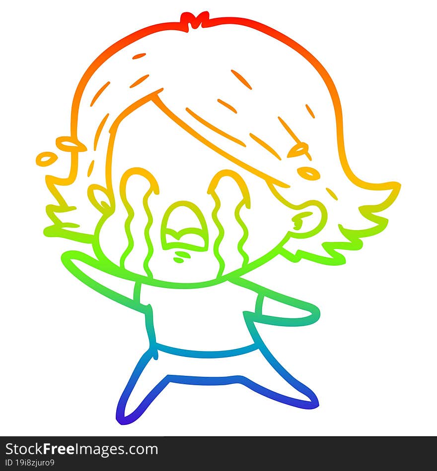 rainbow gradient line drawing of a cartoon woman crying