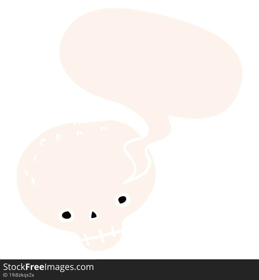 cartoon skull and speech bubble in retro style