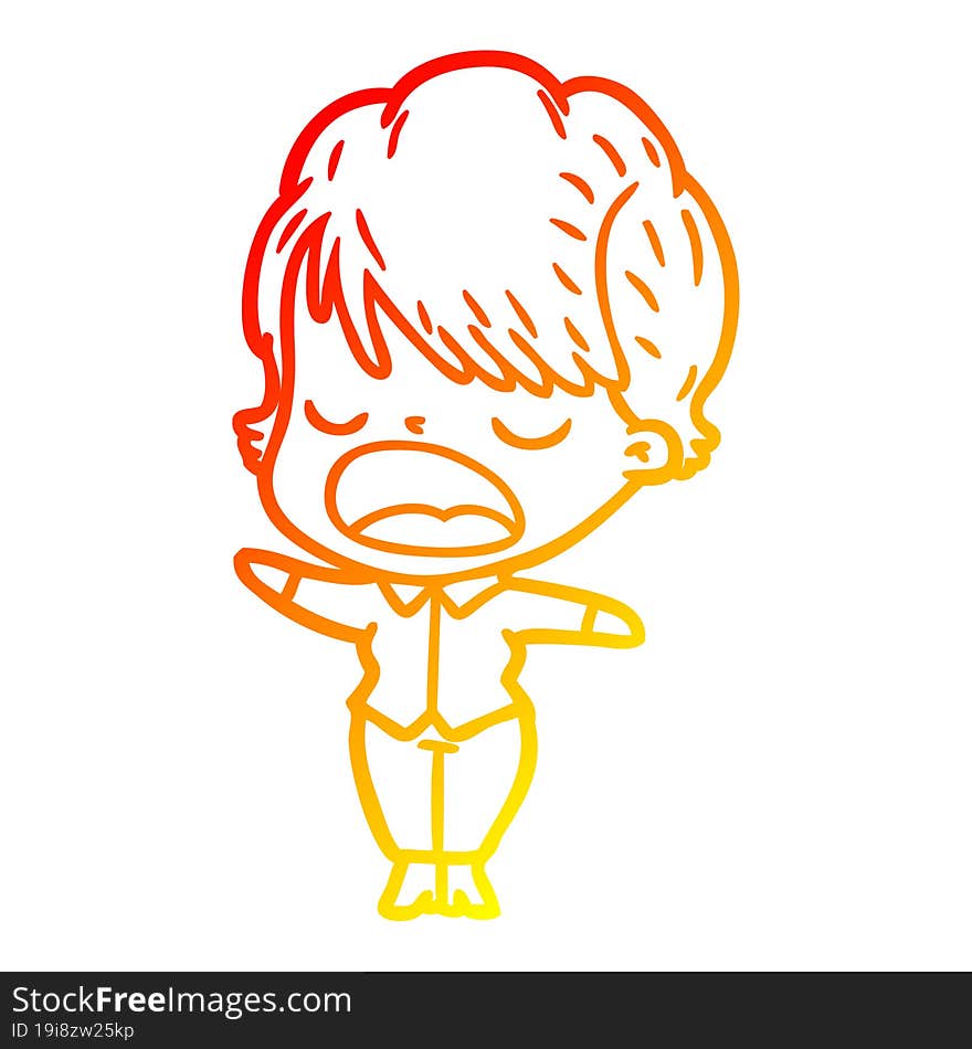 warm gradient line drawing of a cartoon woman talking