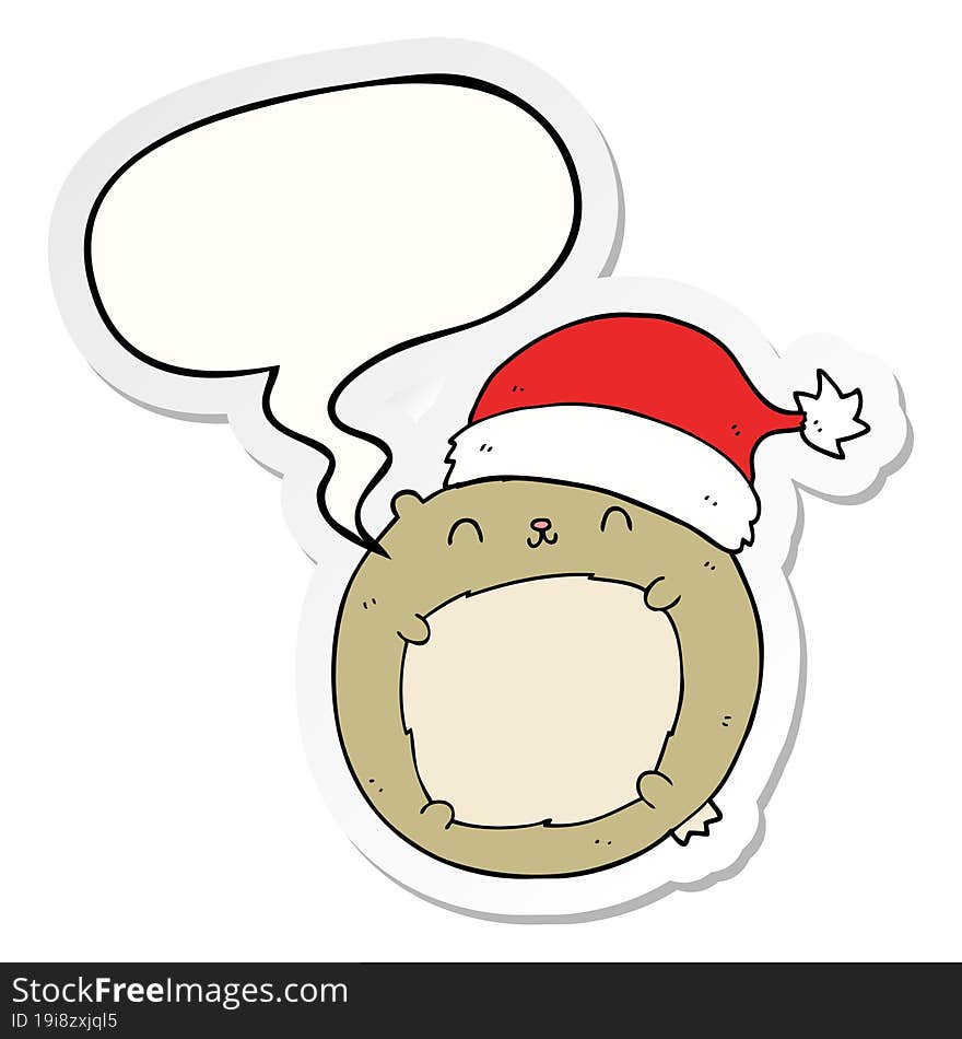 Cute Cartoon Christmas Bear And Speech Bubble Sticker