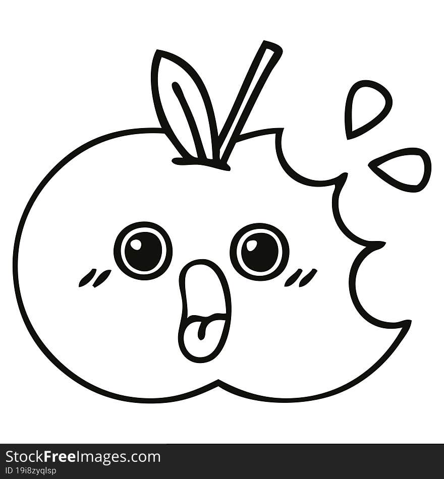 line drawing cartoon of a red apple