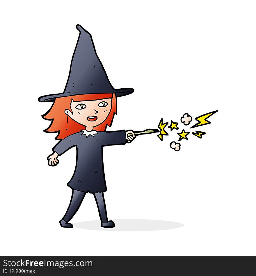 Cartoon Witch Girl Casting Spell